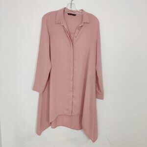 LC Waikiki Modest Women's Tunic Size 38 Standard Fit Pink Buttoned Asymmetrical